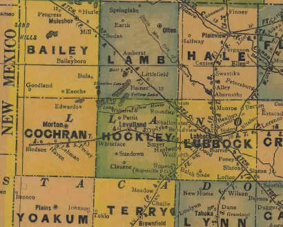 Bailey, Cochran, Lamb Counties TX 1940 Map