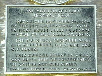 Jermyn TX First Methodist Church Marker