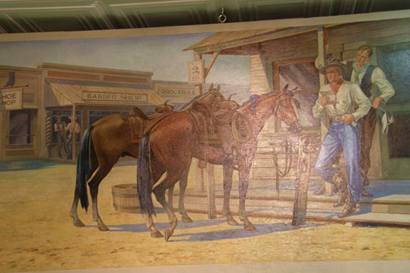 Borger Texas post office mural  detail: men reading post