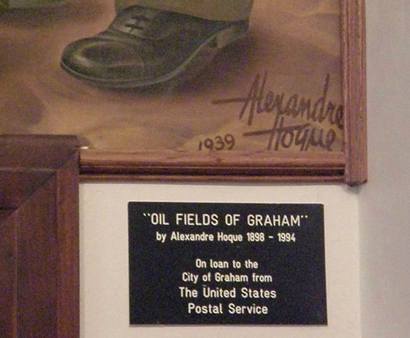 Plaque of Graham, Texas PO Mural Oil Fields Of Graham by Alexandre Hogue