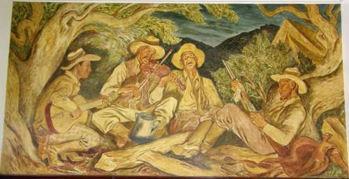 Hamilton Texas WPA Mural Texas Rangers in Camp by Ward Lockwood