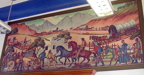 Lockhart Texas Post Office Mural - The Pony Express Station by John Walker - Santa Fe Trail