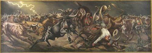 Odessa Tx Post Office  Mural Stampede by Tom Lea, 1940