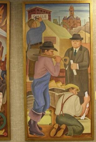 Paris Texas Post Office Mural - Rebuilding Paris by Jerry Bywaters