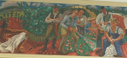 Close up of Rusk Texas Post Office Mural Agriculture and Industry by Bernard Zacheim