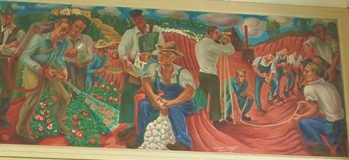Clsoe up of Rusk Texas Post Office Mural Agriculture and Industry by Bernard Zacheim
