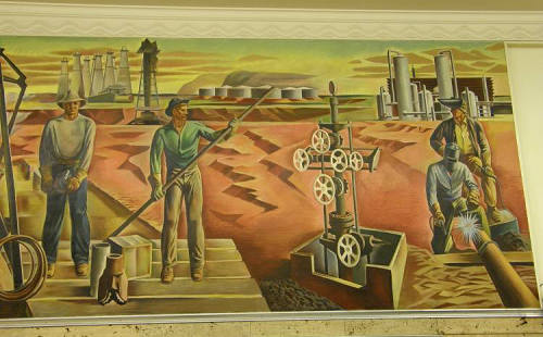 Oil - Amarillo Tx - Julius Woeltz Post Oflfice Mural 