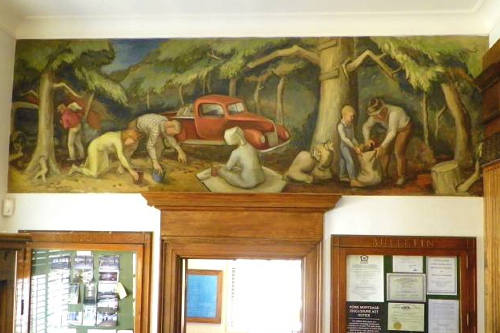 Arlington, Texas WPA Mural - Gathering Pecans, 1941 by Otis Dozier