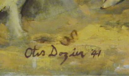 Arlington, Texas WPA Mural - Gathering Pecans Otis Dozier signature