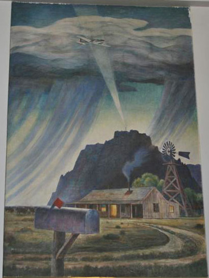 Dallas Texas WPA Mural - Airmail Over Texas