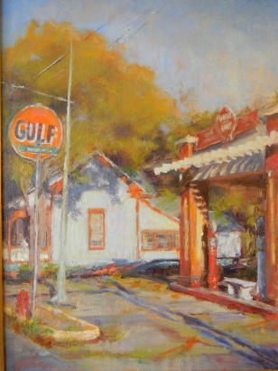 Fayetteville TX - Painting of Gulf Station By Janice McCubbin