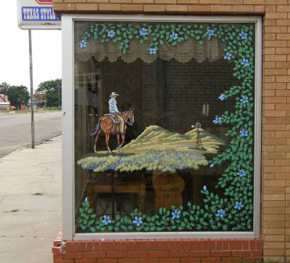 McLean TX Window Mural -  Cowboy, windmill