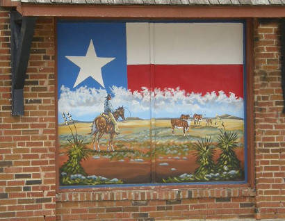 McLean TX Window Mural -  Texas Lone Star, cowboy, cattle