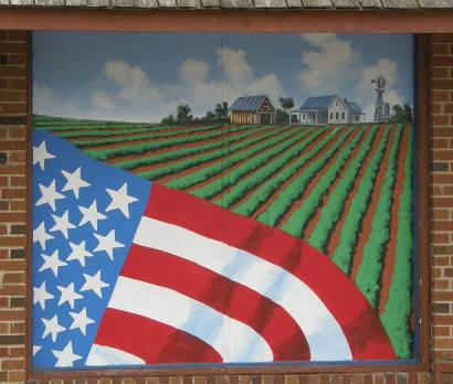McLean TX Wall Mural -  US flag, homestead, field and windmill