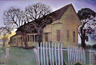 Jacinto Guevara painting of  typical South Texas house