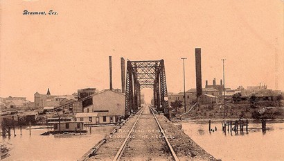 Railroad Bridge across the Neches River, Beaumont TX pstmrk 1910 