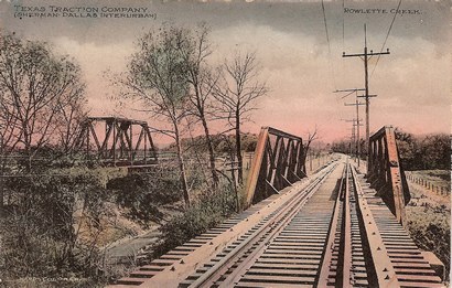 Rowlett Creek Bridges on the Sherman-Dallas TX Interurban pstmrk 1909 
