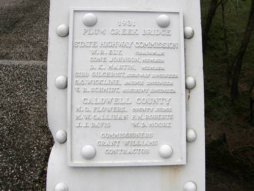 Caldwell County TX 1931 Plum Creek Bridge Plaque
