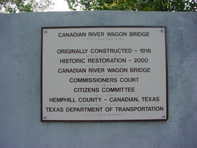 TX Canadian River Wagon Bridge Plaque