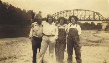 Colorado River Bridge and people, Wharton, Texas