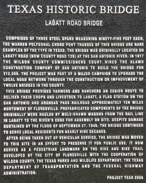 Floresville, TX - Wilson County Labatt Road  Bridge  plaque