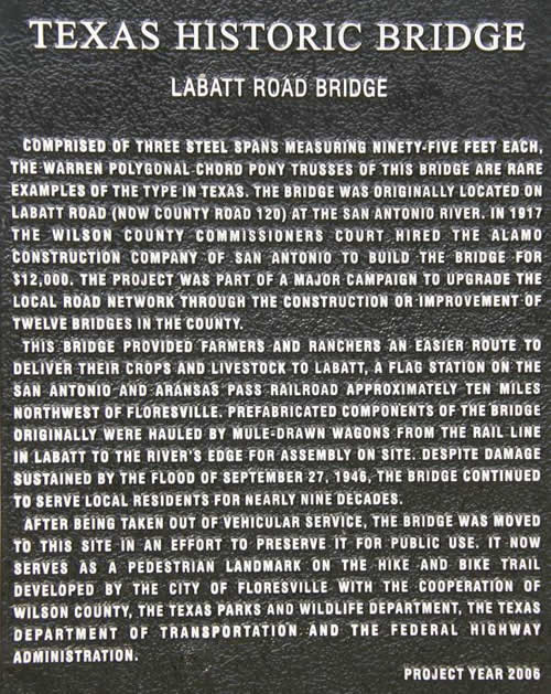 Floresville, TX - Wilson County Labatt Road Bridge plaque