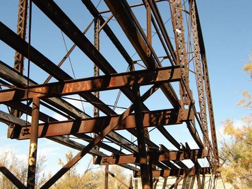 Imperial Through Truss Bridge looking up at floor beams,  Pecos River,  West Texas