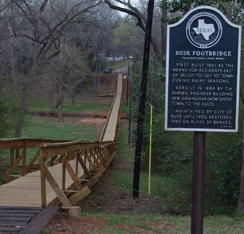 Rusk Footbridge historical marker, Texas