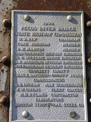 SPecos County Tx Pecos River Thru Truss Bridge plaque