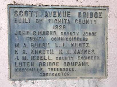 Wichita Falls Tx Scott Avenue Bridge plaque