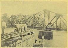 Trinity river railroad swing  bridge swung open