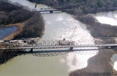 Trinity River railroad bridge and highway bridge, Trinity County, Texas