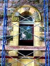 Courthouse window under restoration