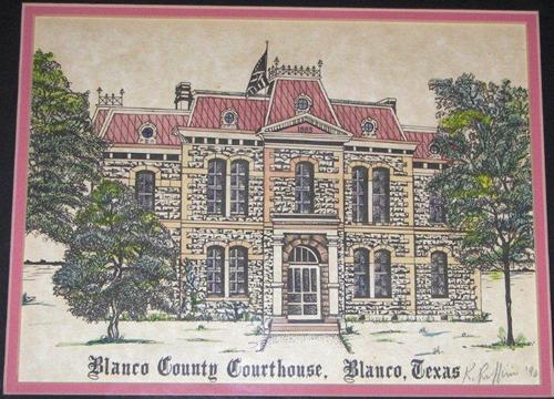 Kay Ruffini watercolor of Blanco County courthouse