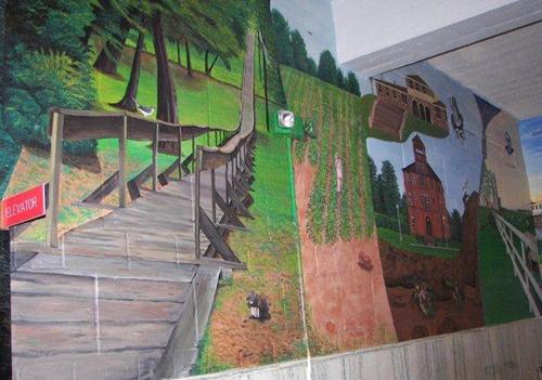Mural of Rusk's Footbridge,  Jacksonville's Tomato Queen and Tomato Bowl,  Texas