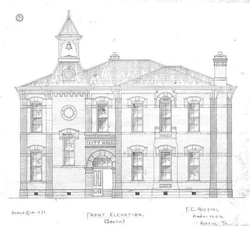 Rockdale City Hall Front (South) Elevation by Architect F. E.  Ruffini