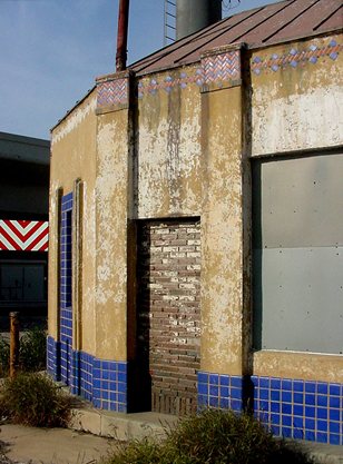 Humble gas station bricked up door, San Antonio Texas old gas station