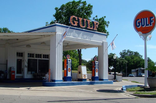 Waco TX - Restored Gulf Station, 15th and Washington Avenue