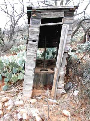 Eskota Texas cactus and  outhouse
