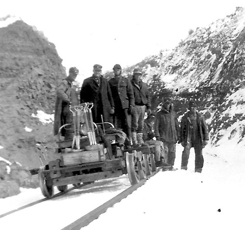 Quitaque Canyon TX - close up of railroad Section Crew in snow