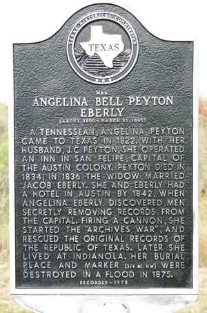 Mrs. Angelina Bell Peyton Eberly Marker near Indianola Tx 