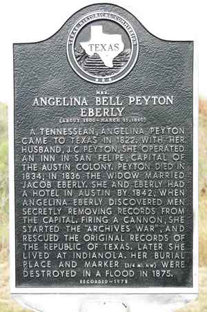 Mrs. Angelina Bell Peyton Eberly Marker near Indianola Tx 