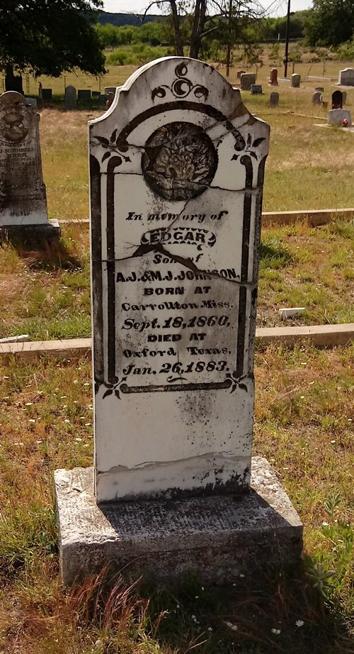 Oxford TX - Llano County  Oxford Cemetery, Gravestone of Edgar Johnson, 22 yo son of AJ Johnson