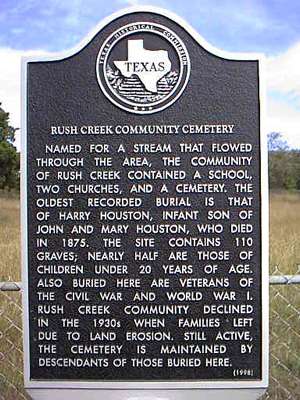 Rush Creek Community Cemetery  historical marker, Texas