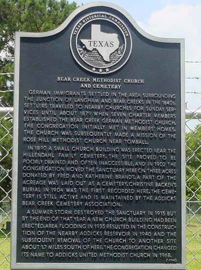 Bear Creek Methodist Church and Cemetery, Addicks TX