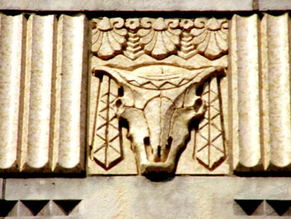 Cow skull and oil derrick architectural detail
