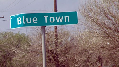Blue Town TX sign