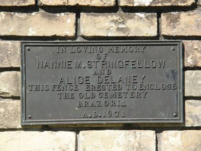 Brazoria Tx - Old Brazoria Cemetery plaque