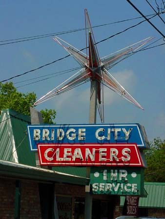 Bridge City Cleaners old neon sign