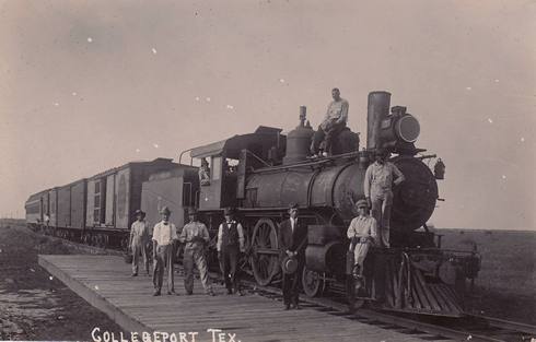 Collegeport TX - passengers and locomotive crew, old photo